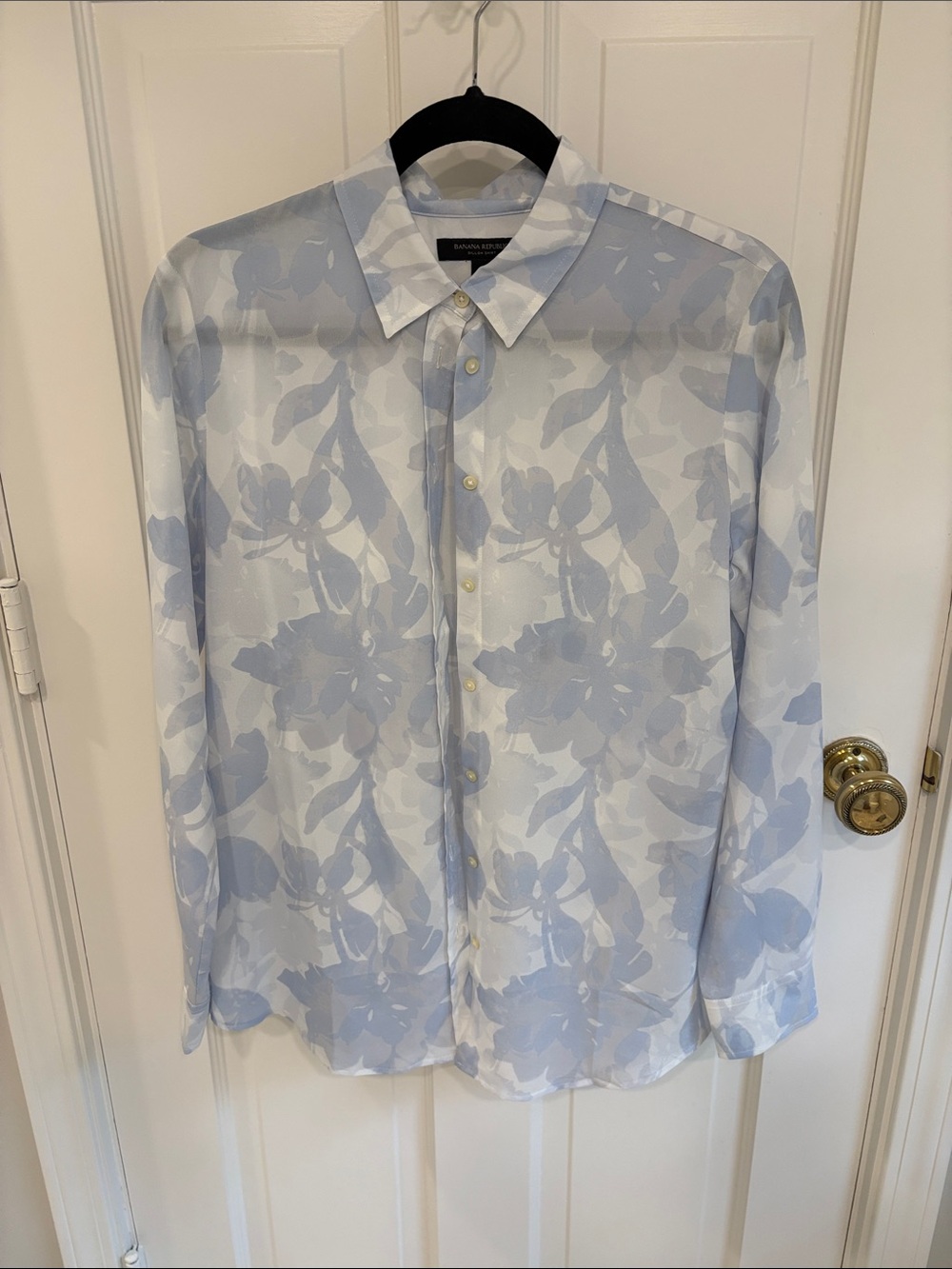 Banana Republic Pale Blue Floral Sheer Button-Down Shirt